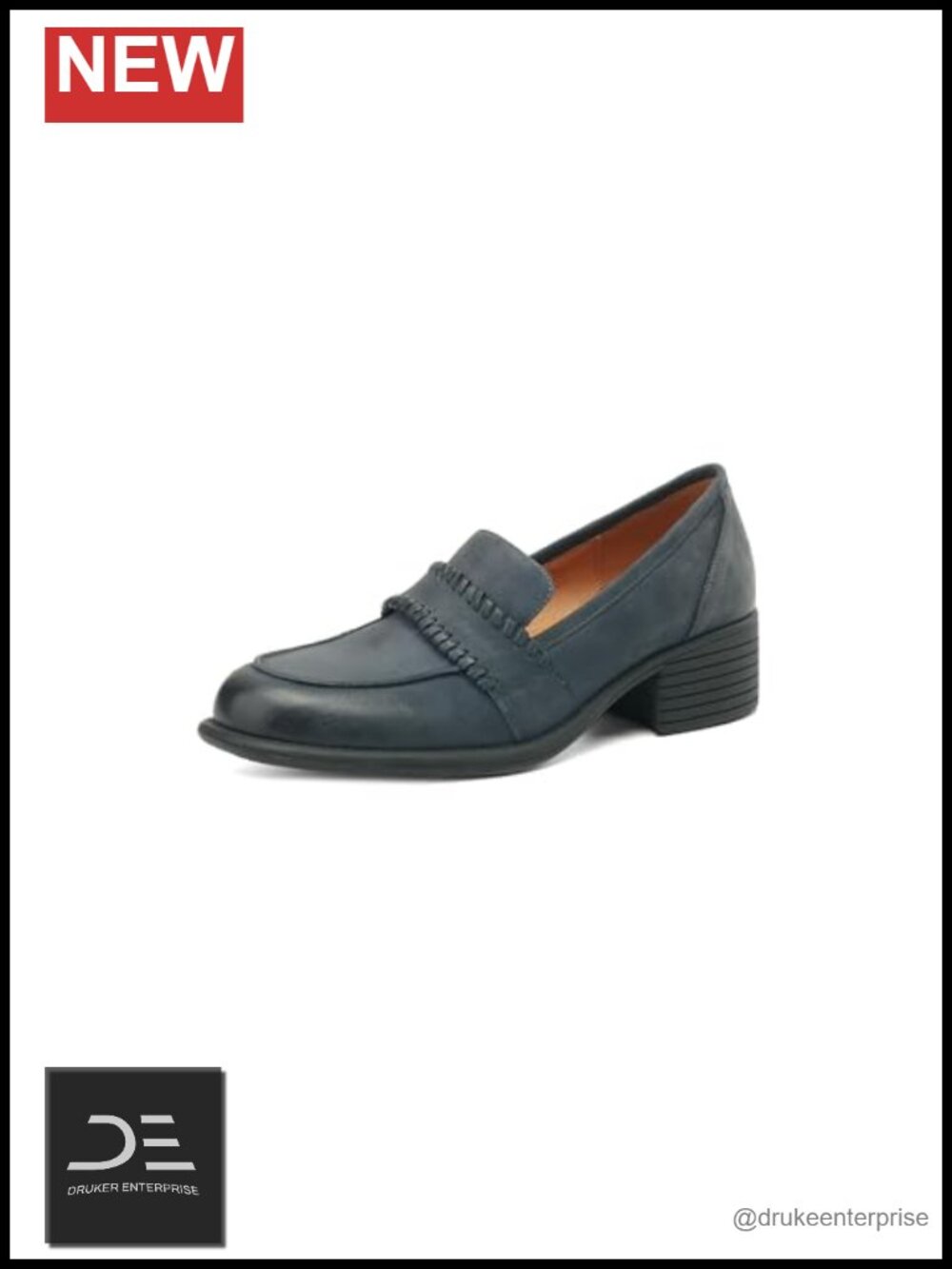 Genuine Leather Round Toe Block Heel Loafers Pumps Pull-On Women's Comfortable